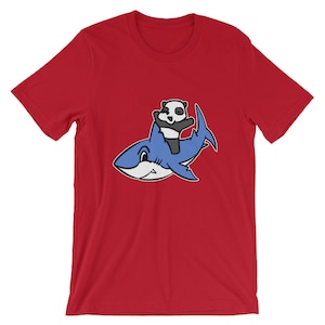 Panda équitation Cute Shirt unisexe Shark | T-Shirt en Costume Funny humour animal Tandem graphique | Meilleur Souvenir à manches courtes Tee