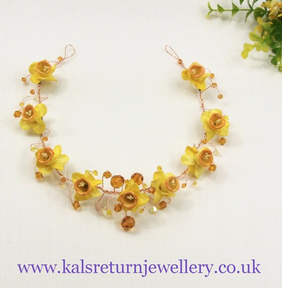 Gold Daffodil Crown Yellow Floral Design With Topaz And Etsy