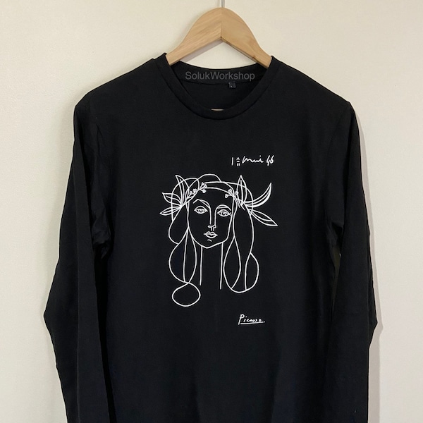 Unisex Picasso Mujer (Françoise Gilot) Boceto Camisa Negra de Manga Larga