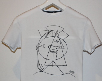 Unisex Picasso Cubic Sketch t Shirt - FREE SHIPPING  - Not printed! Hand painted Pablo Picasso Art  100% Cotton t Shirt