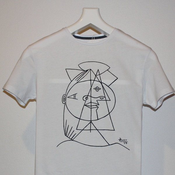 Camiseta unisex Picasso Cubic Sketch - ENVÍO GRATIS - ¡No impreso! Camiseta pintada a mano Pablo Picasso Art 100% Algodón