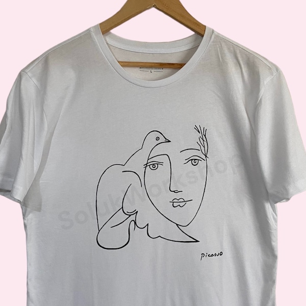 Mujer Picasso con camiseta con dibujo de paloma ENVÍO GRATIS