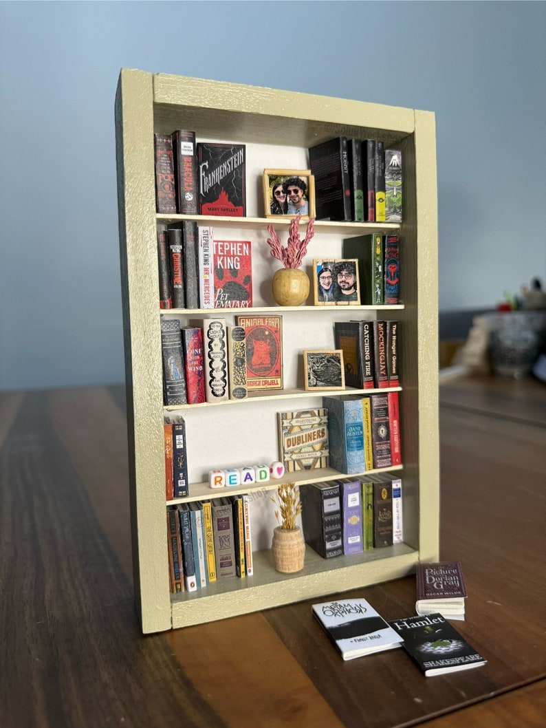Miniature Bookshelf with Personalized Embellishments 40 Books Customized Tiny Shelf FREE SHIPPING / Perfect Gift for Bookworms image 10
