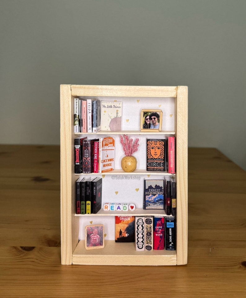 Custom Miniature Bookshelf with Personalized Embellishments FREE SHIPPING / Perfect Gift for Bookworms Wood (no painting)