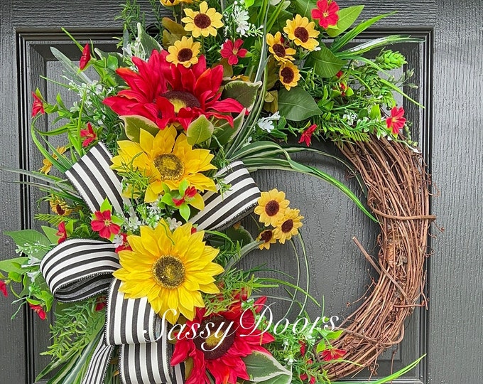 Sunflower Wreaths, Wreath With Sunflowers, Wreath for Front Door Sassy