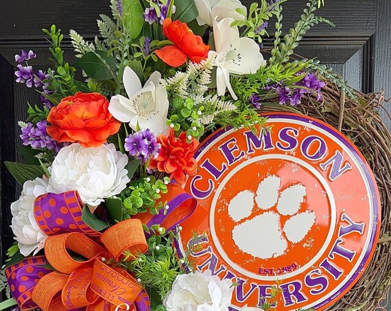 Clemson Wreath, Clemson University, Clemson Football,  Clemson College Wreath, Clemson Tigers, Sports Wreath
