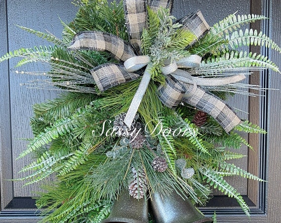 Winter Swag Wreath, Woodland Swag, Winter Bell Wreath, Door Wreath, Bell Wreath, Winter Door Wreath,