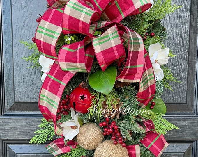 Christmas Swag, Christmas Wreath Swag for Front Door, Christmas Swag, Traditional Christmas Swag