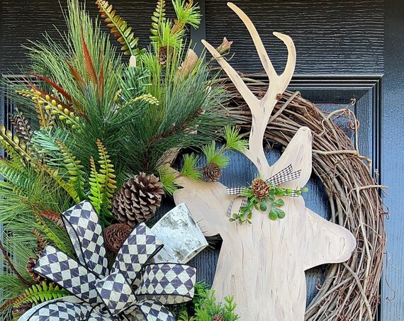 Winter Deer Wreath, Woodland Wreath, Woodland Deer Wreath, Cabin Wreath, Mountain Wreath, Winter Wreath