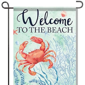 Beach Crab Flag, Summer Flag, Beach Flag, Summer Garden Flag, Coastal Welcome Flag, Coastal Flag, Double Sided Flag,  Garden Flag.