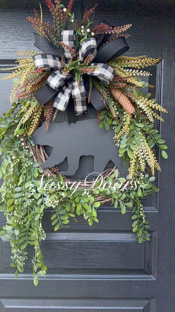 Woodland Bear  Wreath, Bear Wreath, Woodland Cabin Wreath, Mountain Wreath