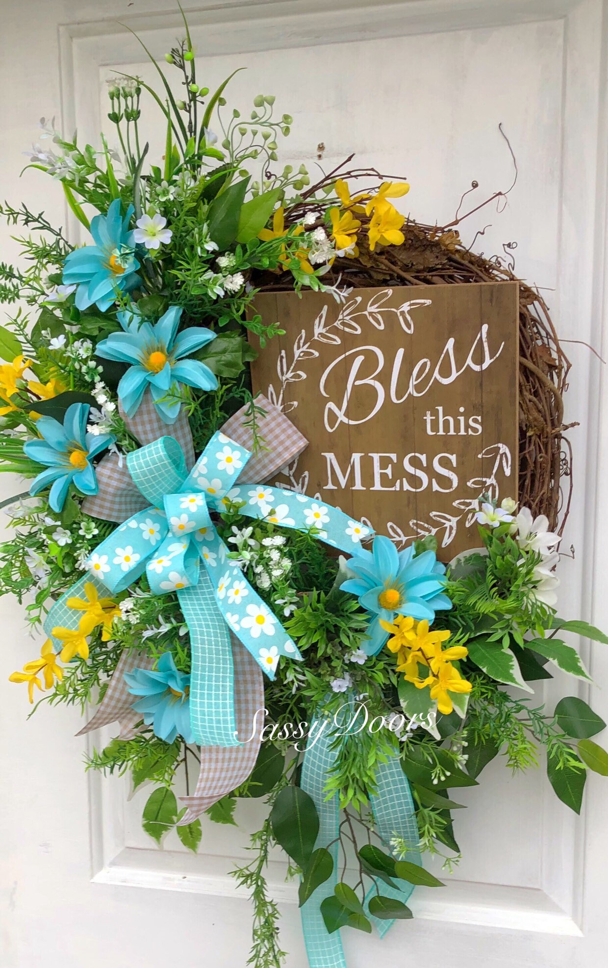 Spring Door Wreath, Farmhouse Wreath Sassy Doors WreathFront Door