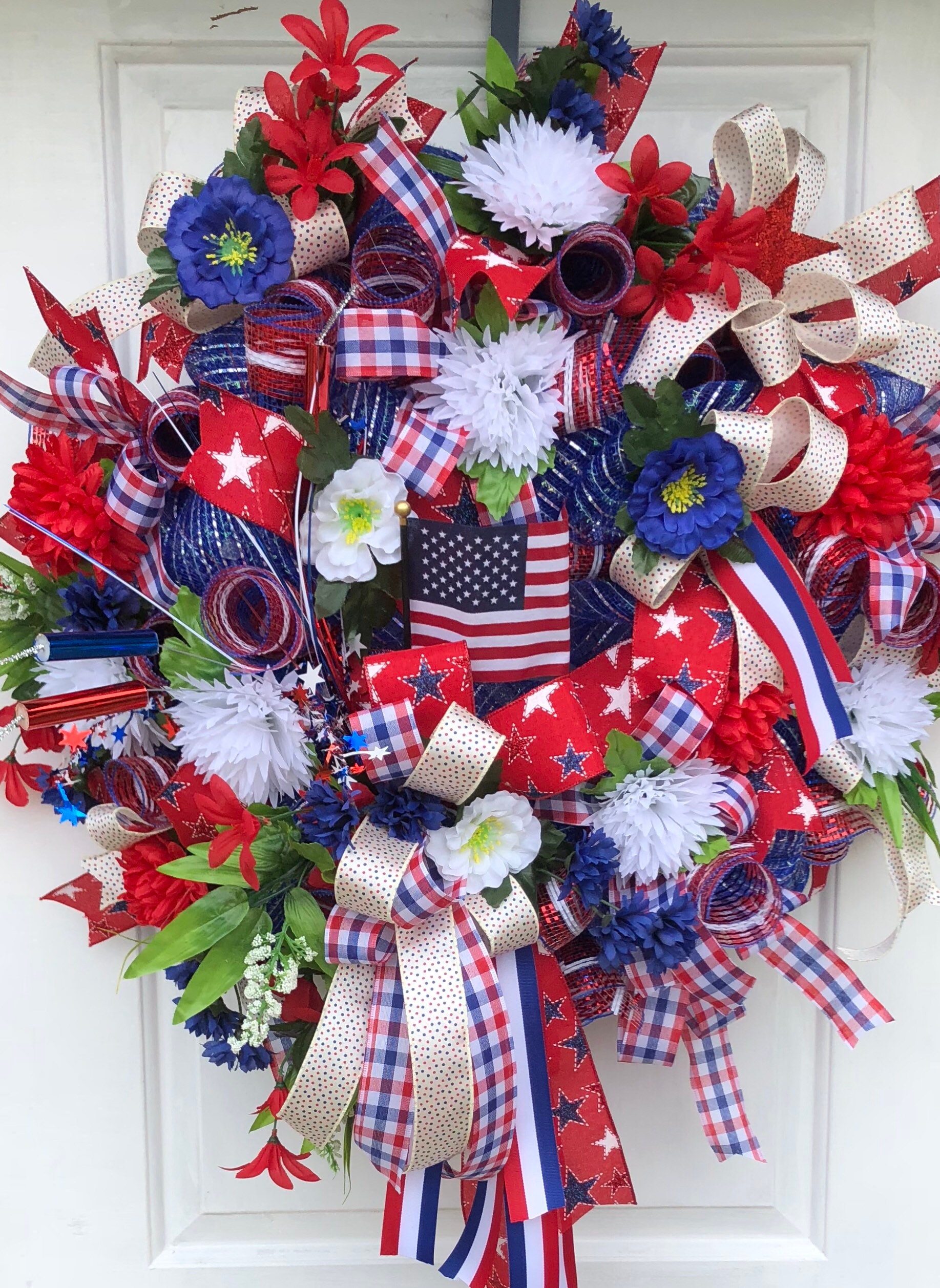 Patriotic Wreath, Memorial Day Wreath, July 4th Wreath, Deco Mesh