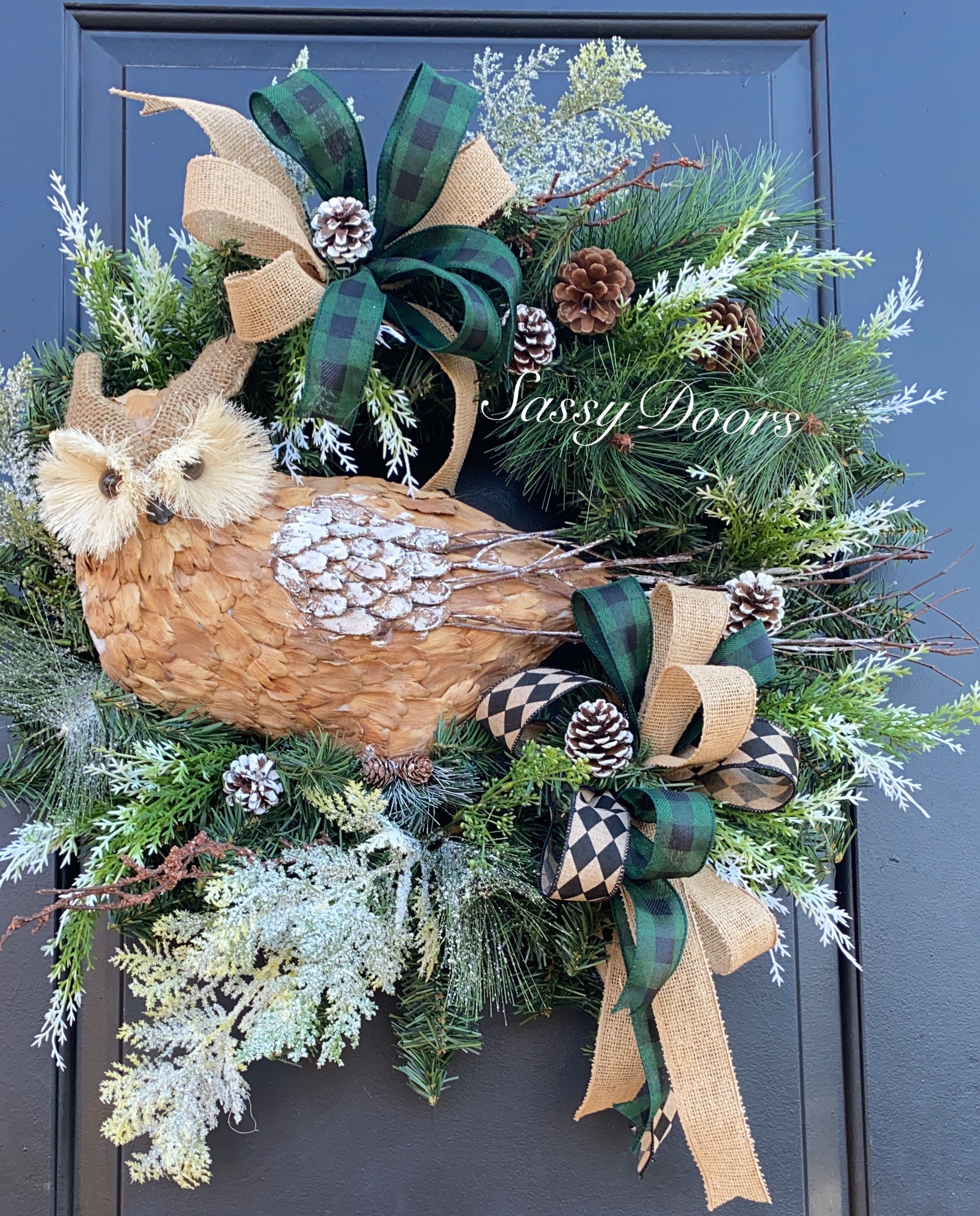 Woodland Wreath, Front Door Cabin Wreath, Pine Wreath, Owl Woodland ...