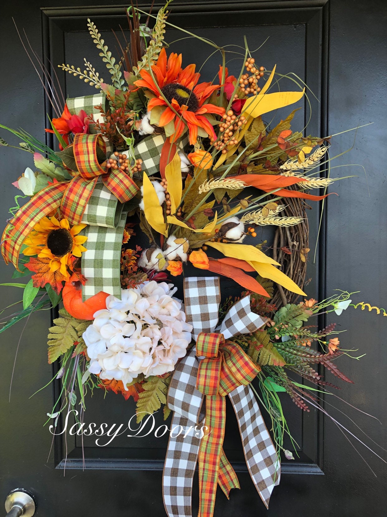 Fall Wreath, Double Door Fall Wreath, Hydrangea Wreath, Front Door