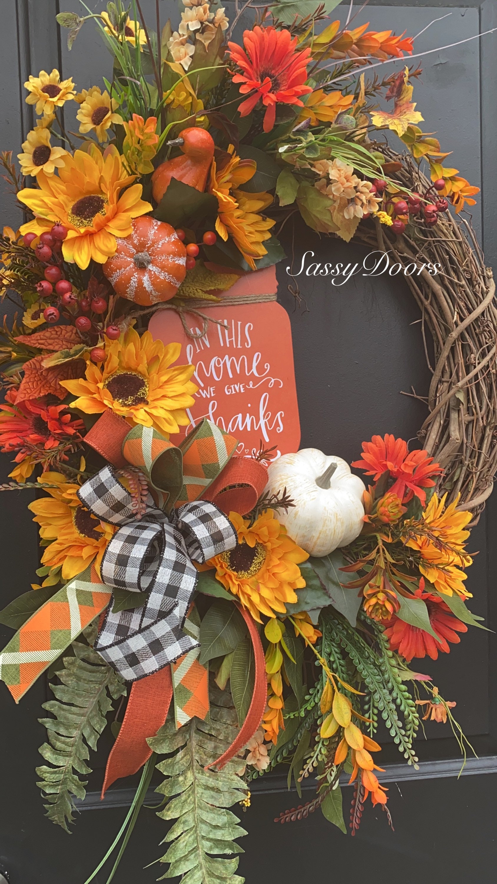 Fall Wreath-Pumpkin Wreath- Grapevine Fall Wreath- Sassy Doors Wreath ...