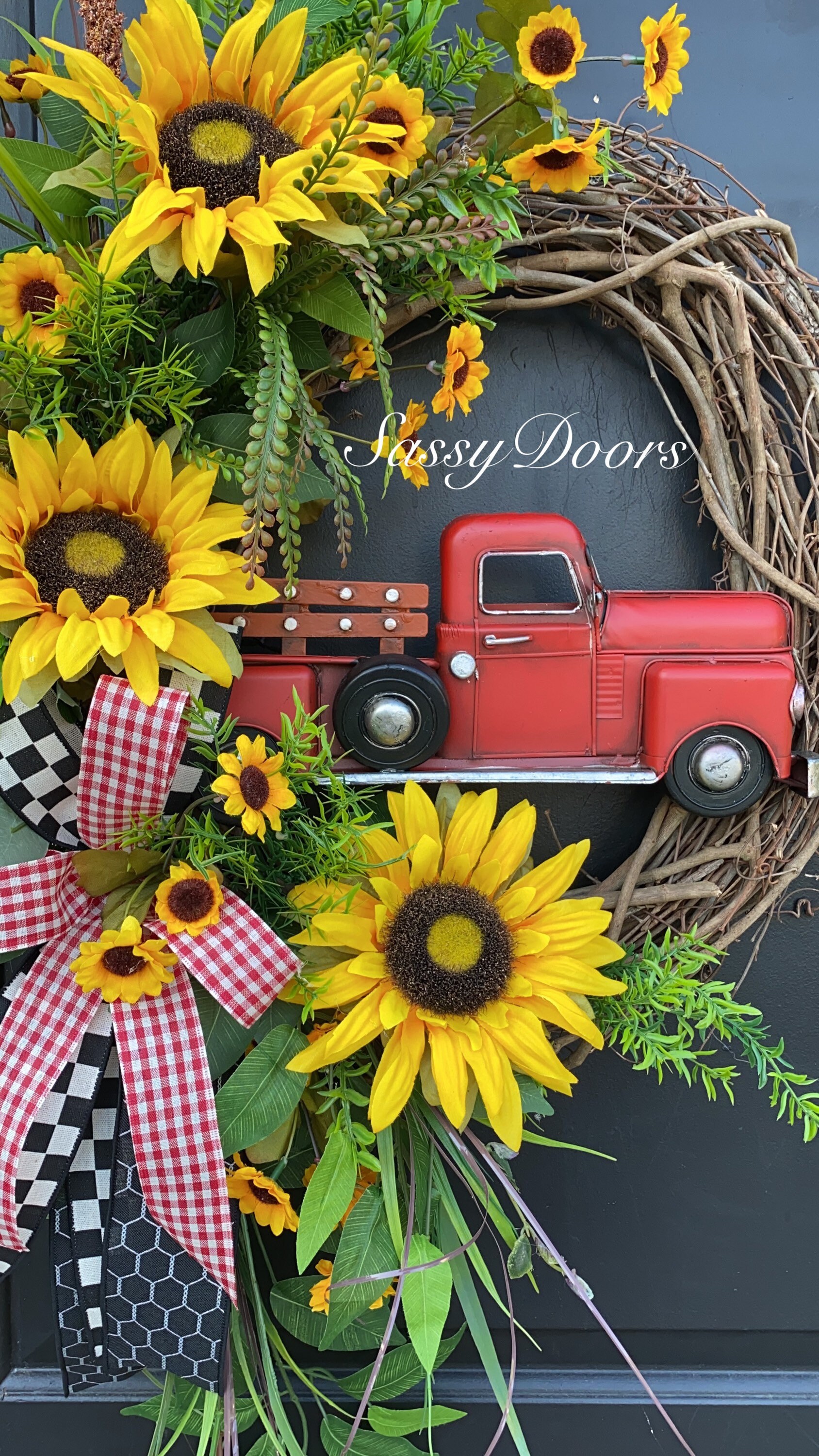 Truck Wreath, Sunflower Wreaths Truck, Farmhouse Truck Wreath ...