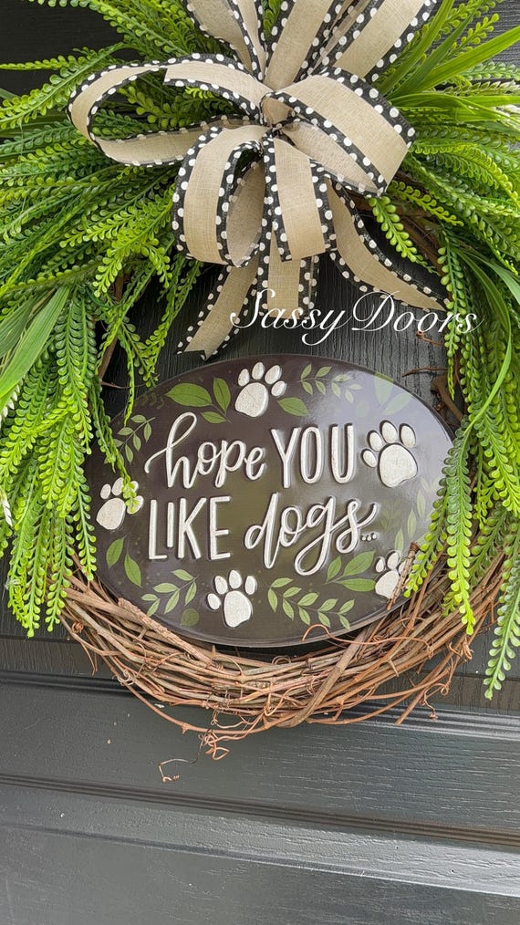 Dog Wreath, Doggie Wreath, Everyday Dog Wreath, Fur Baby Wreath, Dog Lovers Button Bread Grass  Wreath