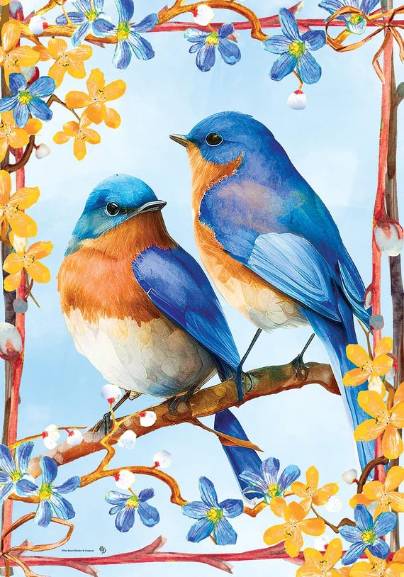 Blue Bird Garden Flag, Double Side Flag, Spring Garden Flag