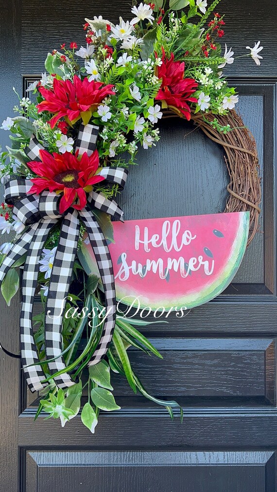 Summer Wreath, Watermelon Wreath, Summer Grapevine Wreath, Summer Wreath for Front door, Farmhouse Wreath, Sassy Doors Wreath,