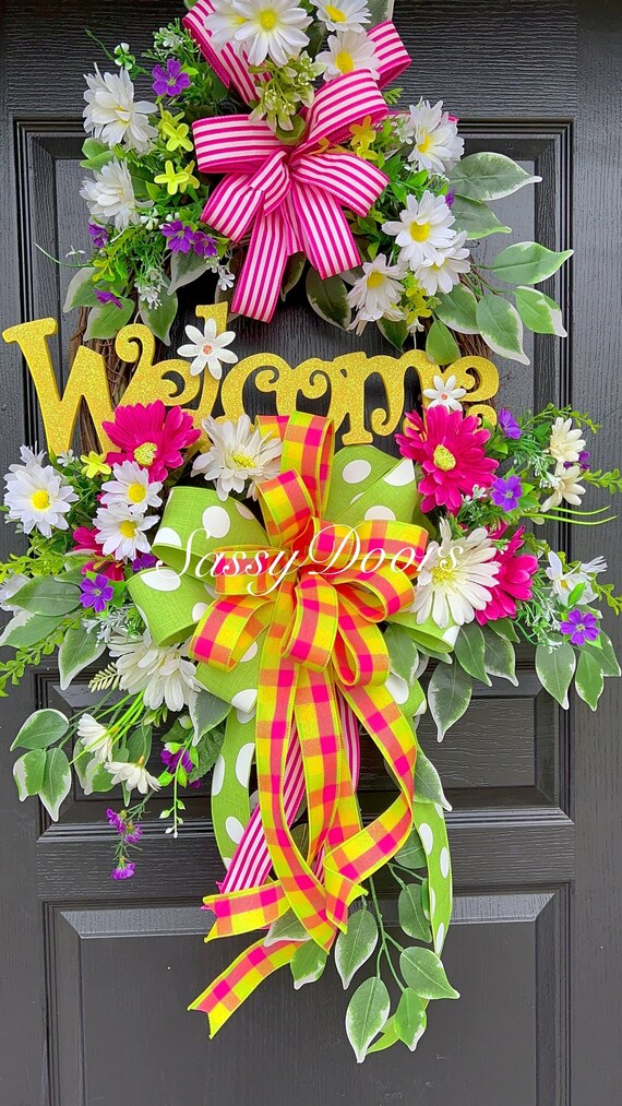 Spring Wreath- Summer Wreath Spring Door Weath, Wreaths For Front Door, Welcome Wreath, Sassy Doors Wreaths,