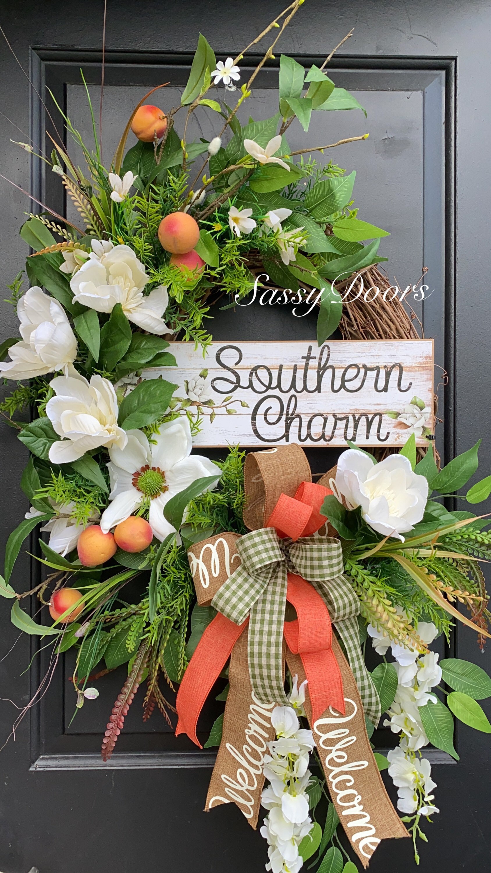 Summer Wreath, Peach Wreath, Wreath With Fruit, Southern Farmhouse Wreath,