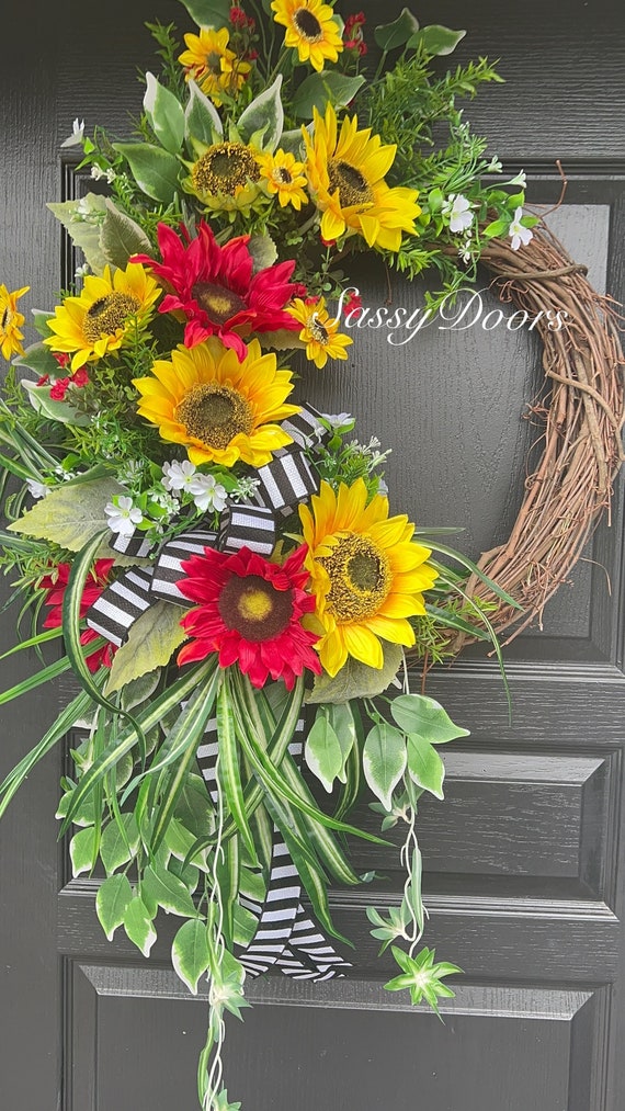 Sunflower Wreaths, Wreath With Sunflowers, Summer Wreath, Front Door Wreath, Sassy Doors Wreath