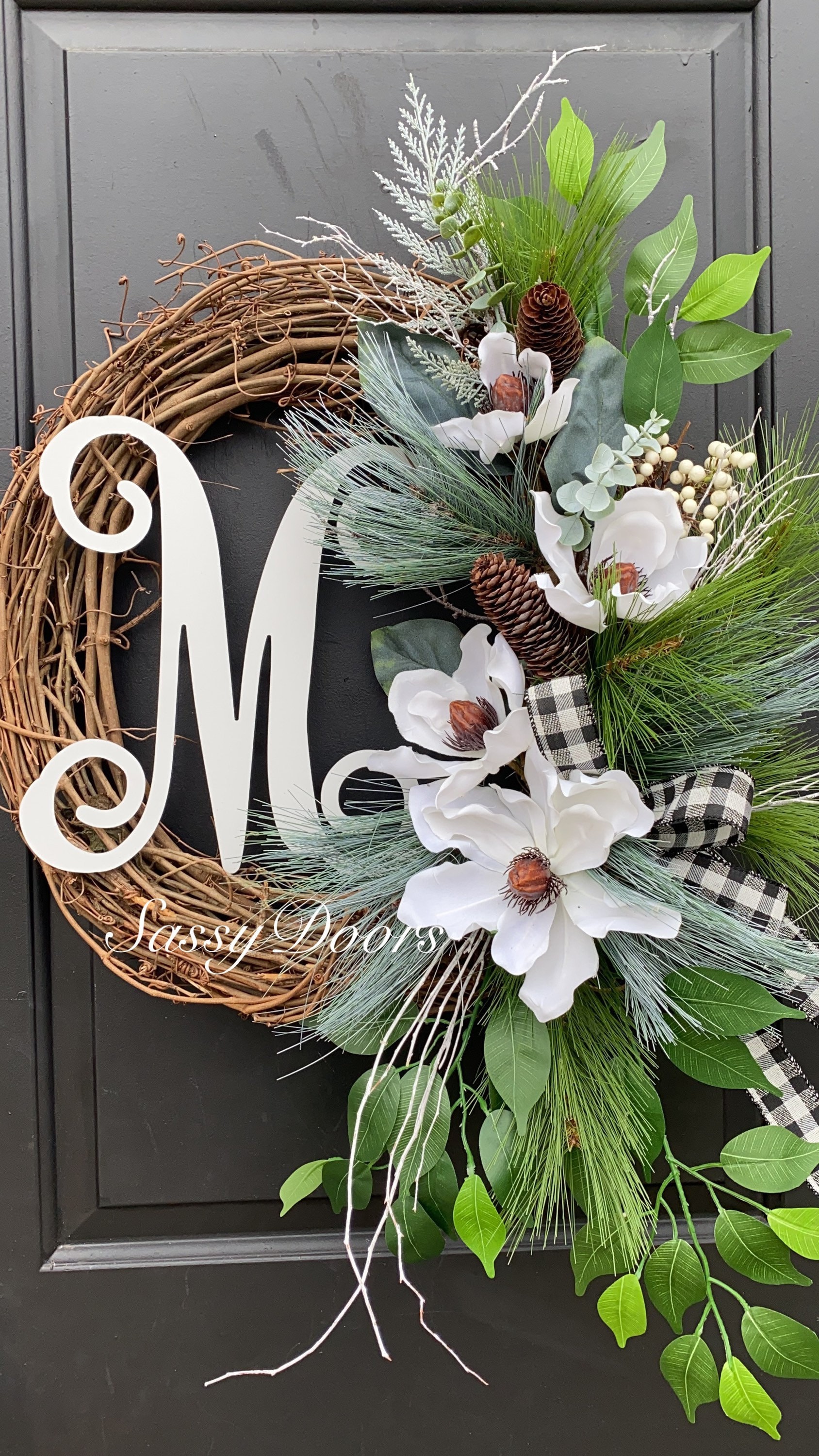 Winter Wreath Winter Monogram Wreath Magnolia Wreath Wreath For diy-wreath-for-front-door-after-christmas-winter-wreath-ideas-how