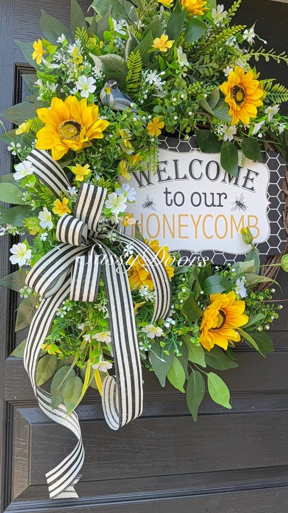 Bumblebee Wreath, Honeycomb Welcome Wreath, Wreath For Front Door, Grapevine Wreath