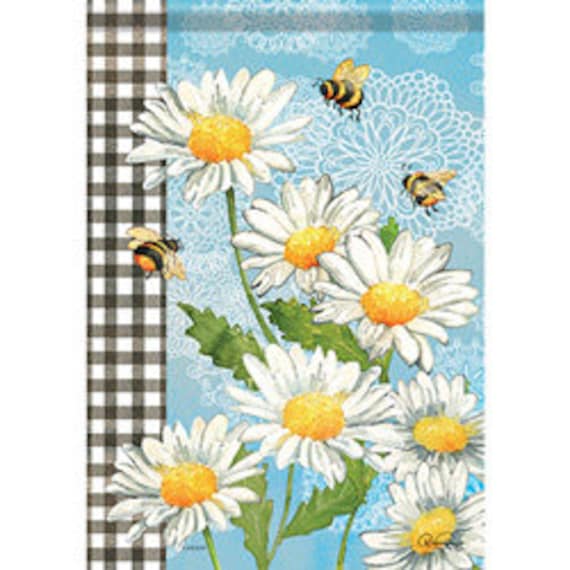 Bumble Bee Garden Flag-, Summer Bee Flag, Bumble Bees and Daisies Flag,  Summer Garden Flag, Double Sided Flag