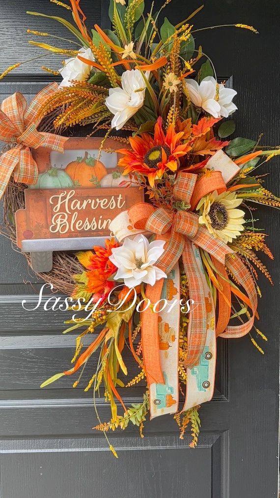 Fall Sunflower Wreath- Fall Pumpkin Wreath-Front Door Wreath- Fall Farmhouse Truck Wreath- Happy Fall  Wreath-Fall Truck Wreath
