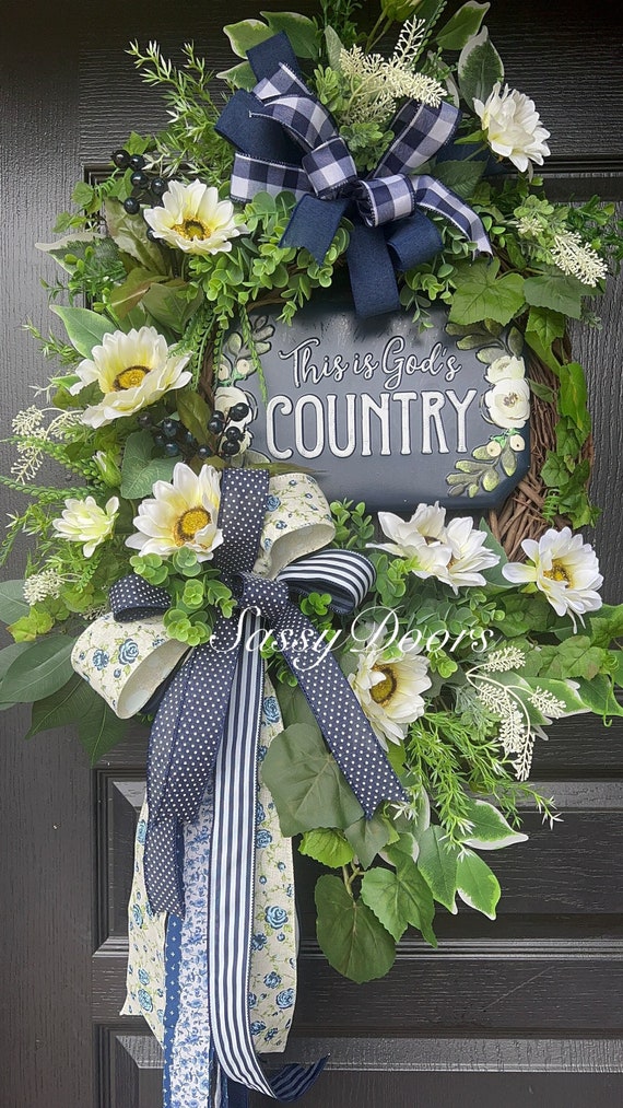 Spring And Summer Wreath, Hydrangea Spring Wreath, Blue Wreath, Mothers Day Gift, Door Wreath, Wreath For Front Door