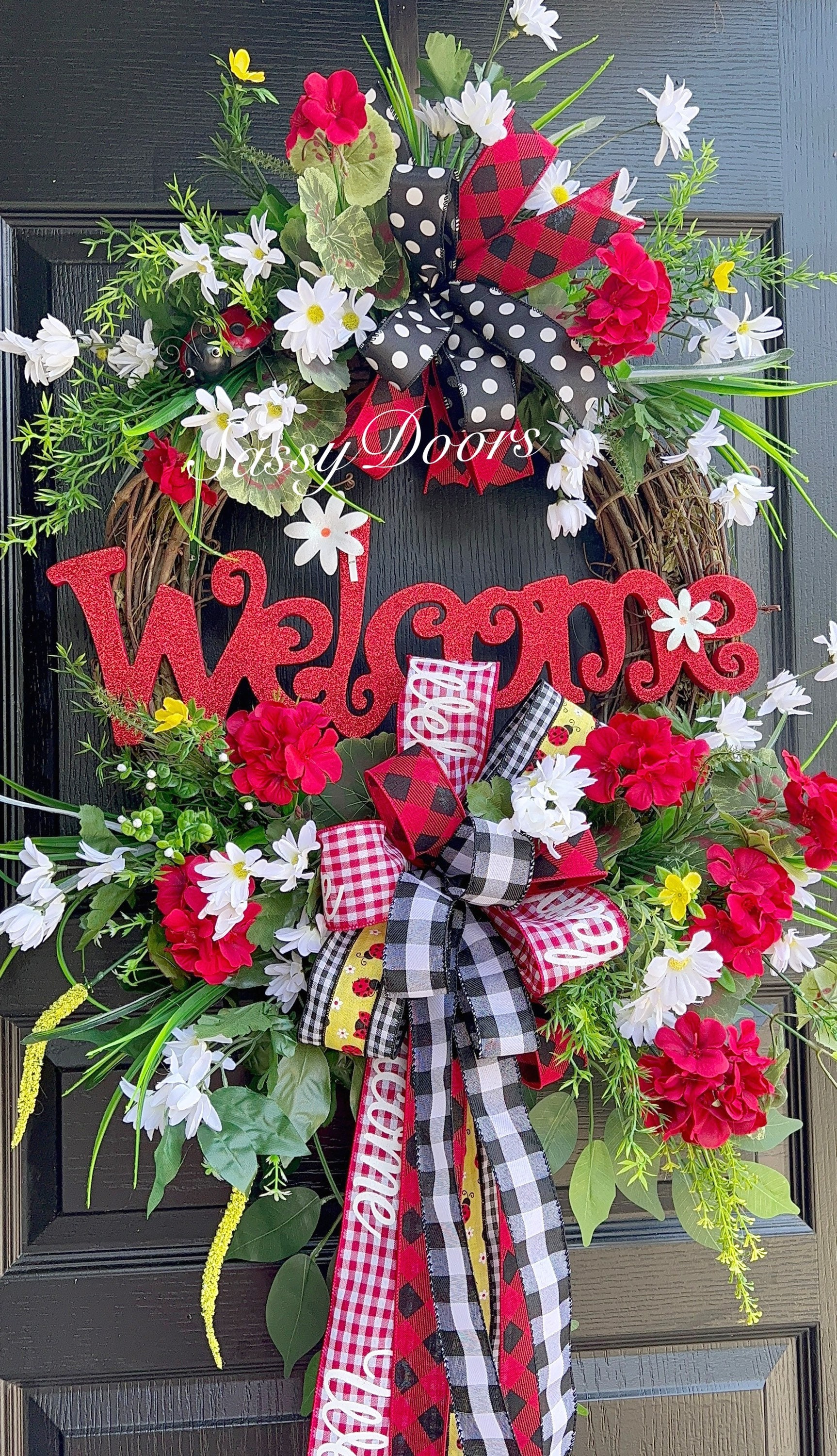 Red & Green Ribbon Grapevine Wreath