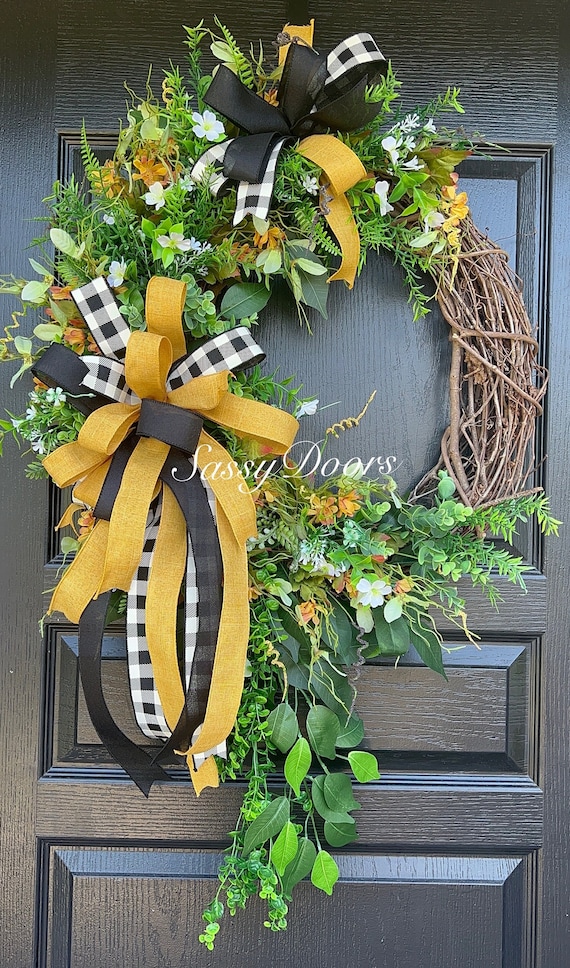 Sports Wreath , School Wreath, University Wreath, College Wreath, Black And Gold Wreath, High School Wreath,