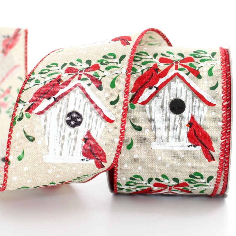 Wired Christmas Ribbon, Christmas Cardinal Ribbon, 2.5 X 10 YARD ROLL 