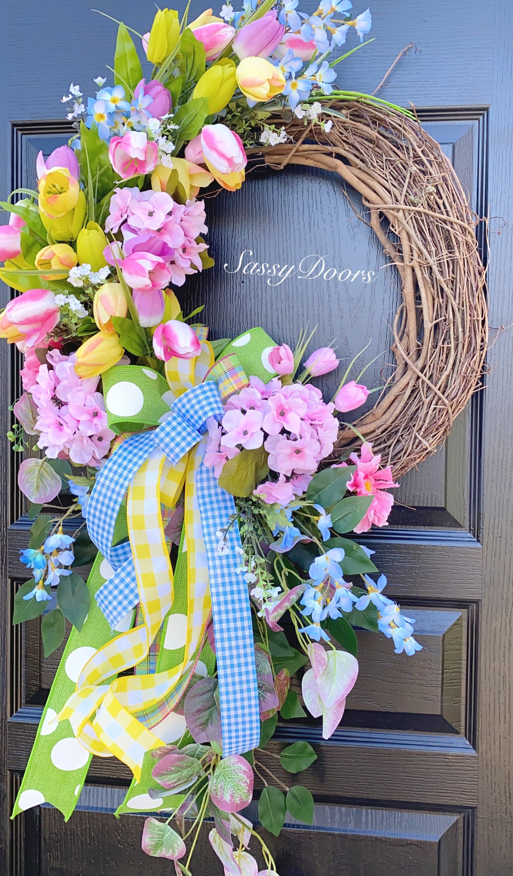 Spring Wreath, Spring Door Wreath, Wreath With Tulips, Monogram Wreath