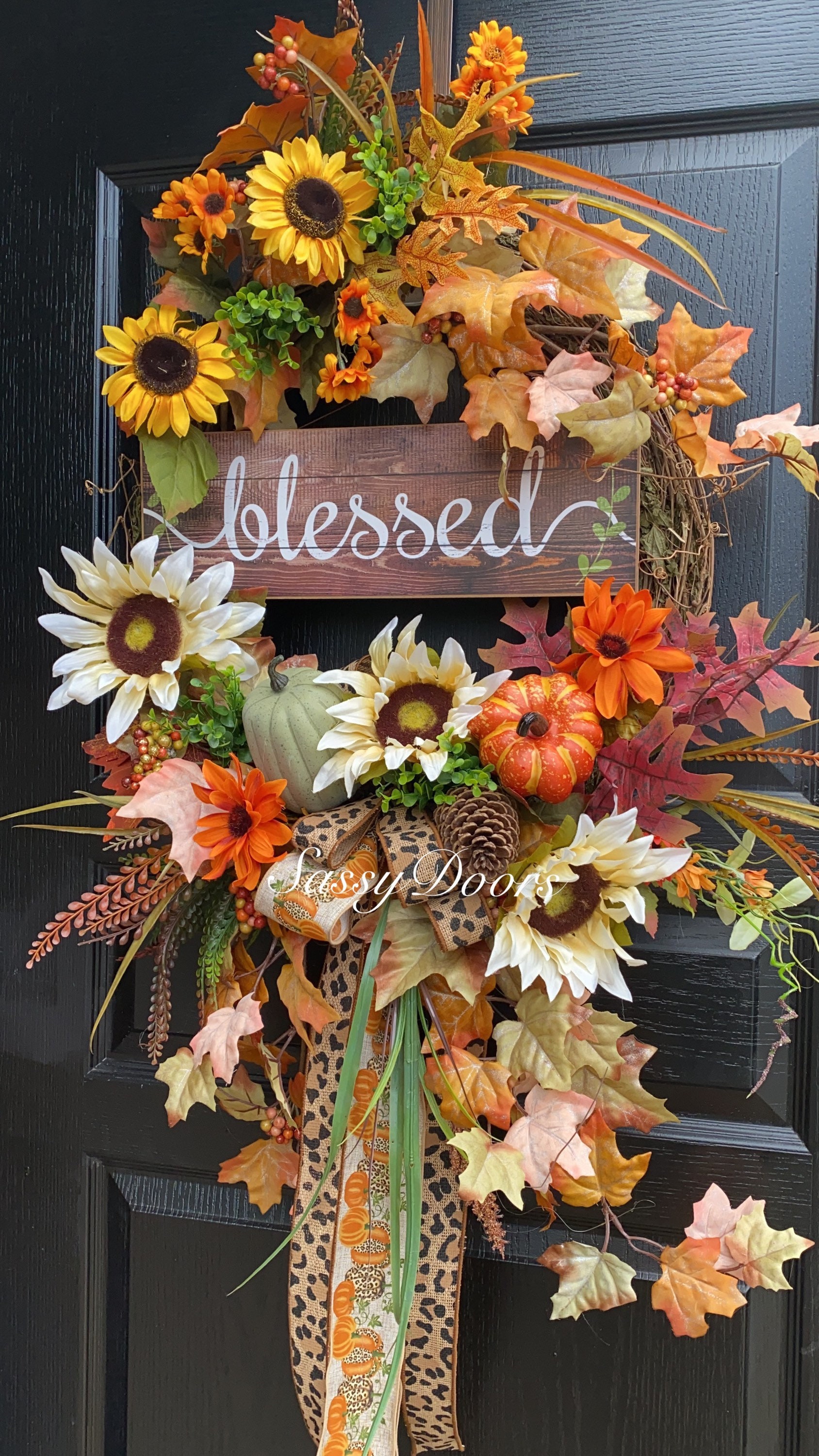 Fall Sunflower Wreaths, Cheetah Print Wreath, Blessed Wreath, Fall ...