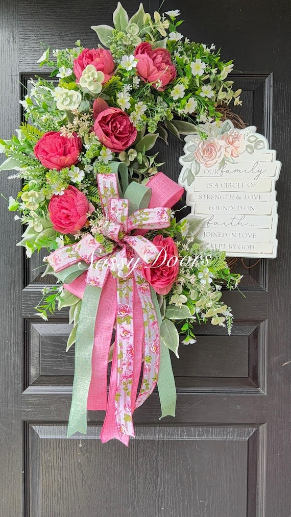 Pink Peony Wreath, Pink Peony Door Wreath, Monogram Wreath,Wreath With Peonies  Wreath For Front Door