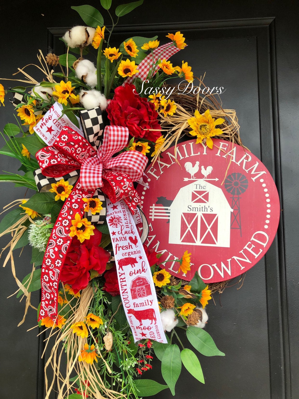 Farmhouse Wreath, Sunflower Wreath, Farm Style Wreath, Welcome Wreath ...