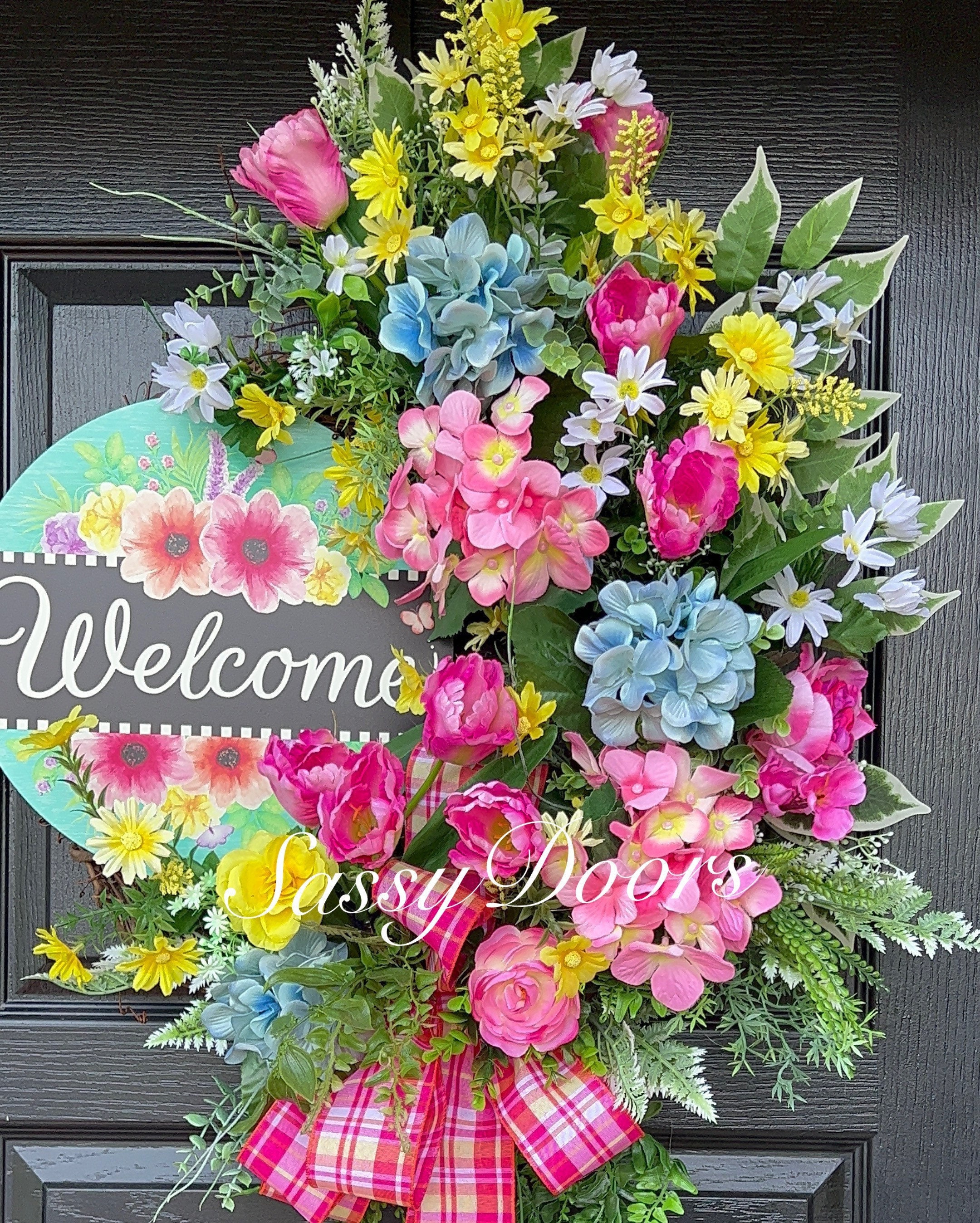Spring Wreath, Spring Door Wreath, Wreath With Tulips, Hydrangea Wreath