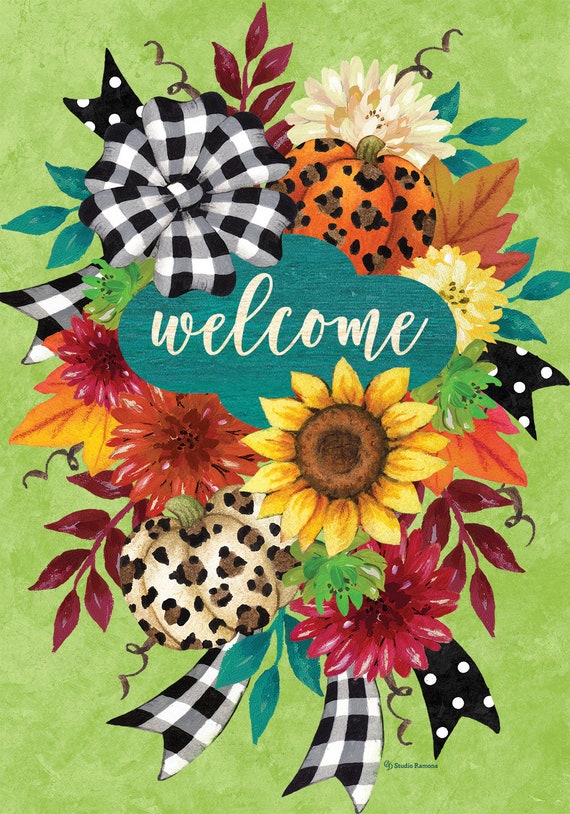 Sunflower House Flag,  Cheetah Pumpkins Flag,  Flag With Sunflowers, Double Sided Flag, Sassy Doors