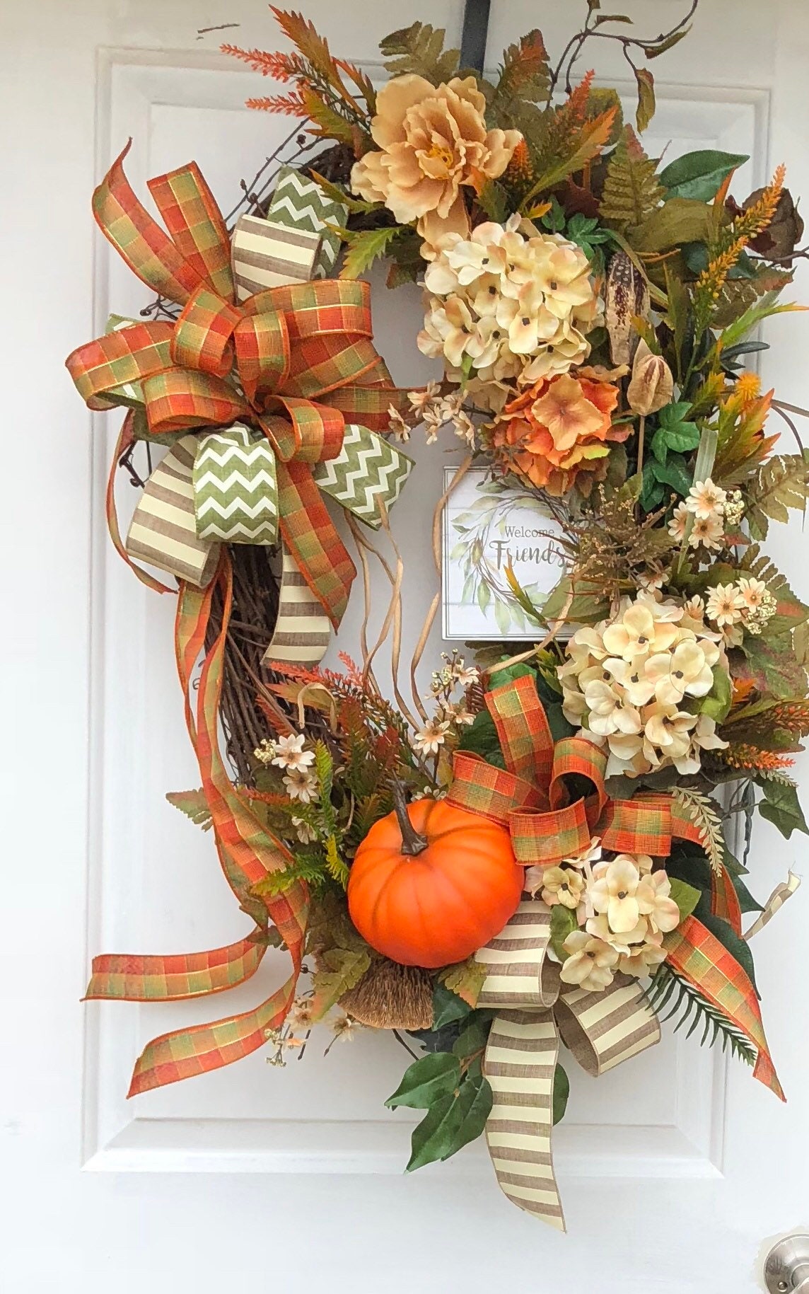 Fall Wreath, Oval Grapevine Door Wreath, Hydrangea Wreath, Autumn
