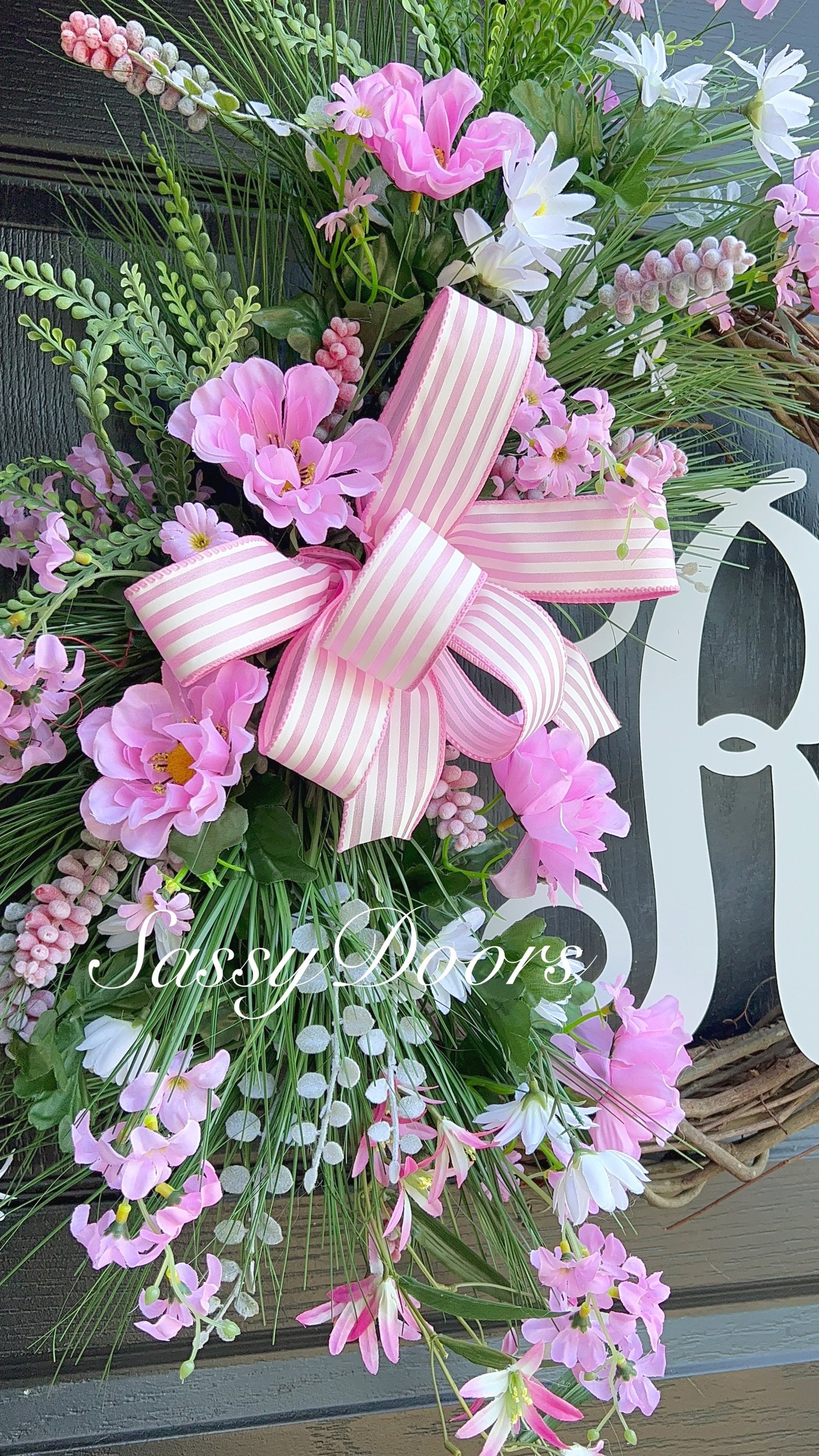 Spring And Summer Wreath, Monogram Door Wreath, Pink Monogram Wreath ...