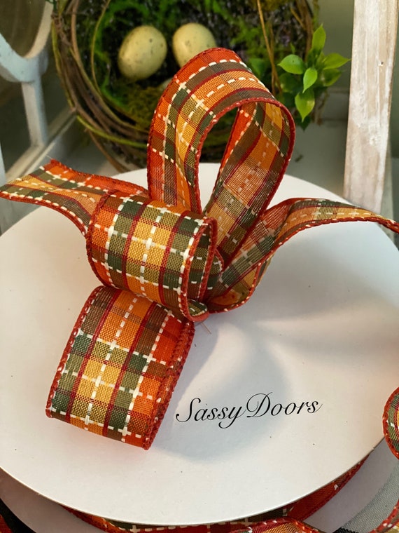 Fall Plaid Wired Ribbon, Fall Ribbon,  1.5 Inch Fall Ribbon