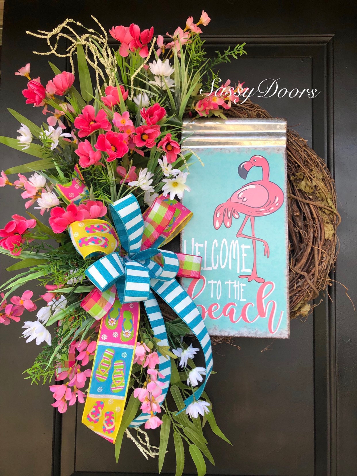 Summer Wreath Beach Wreath Nautical Wreath Flamingo