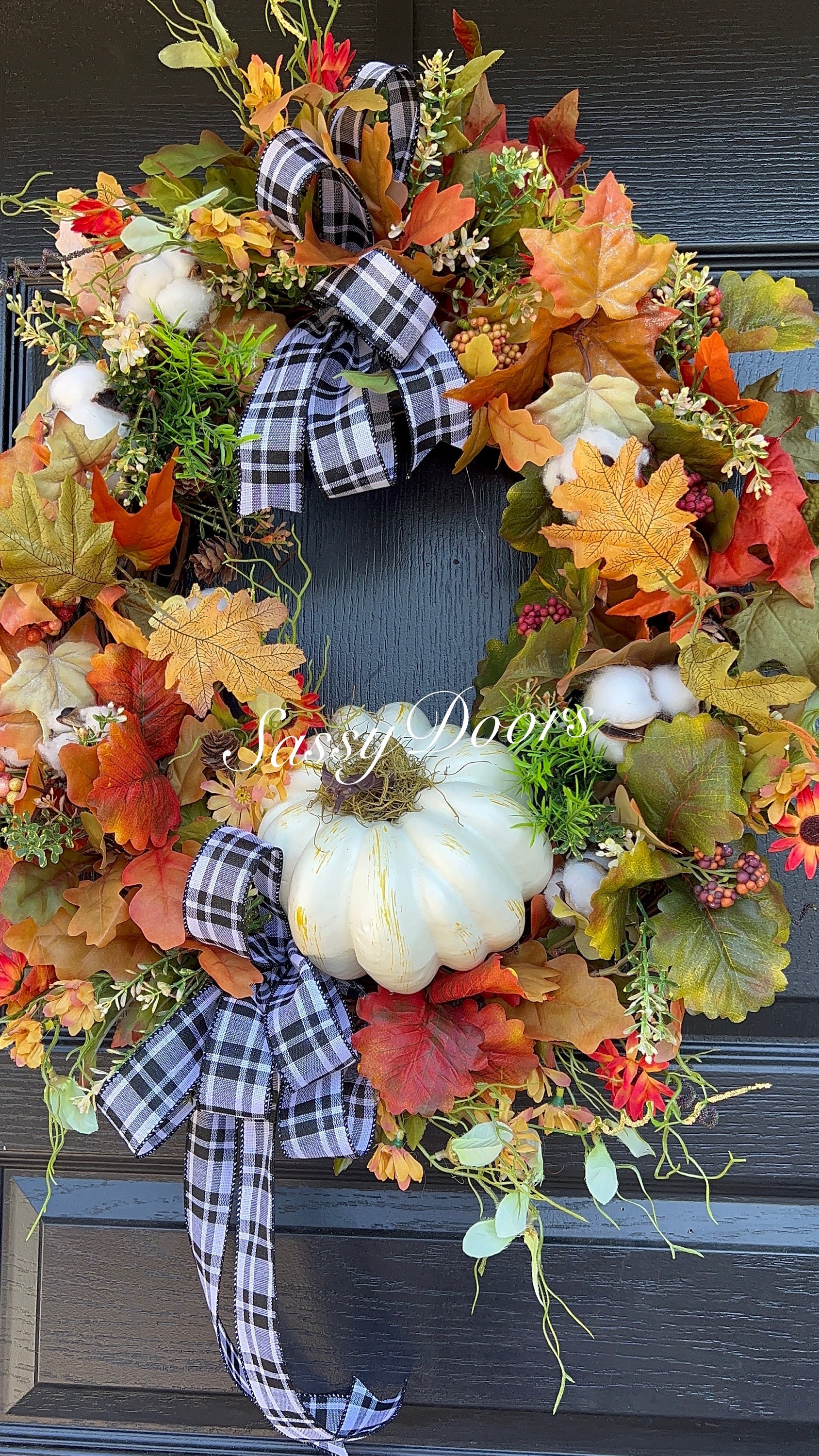 Fall Maple Leaf Wreath- Fall Door Wreath, Fall Pumpkin Wreath, Front ...