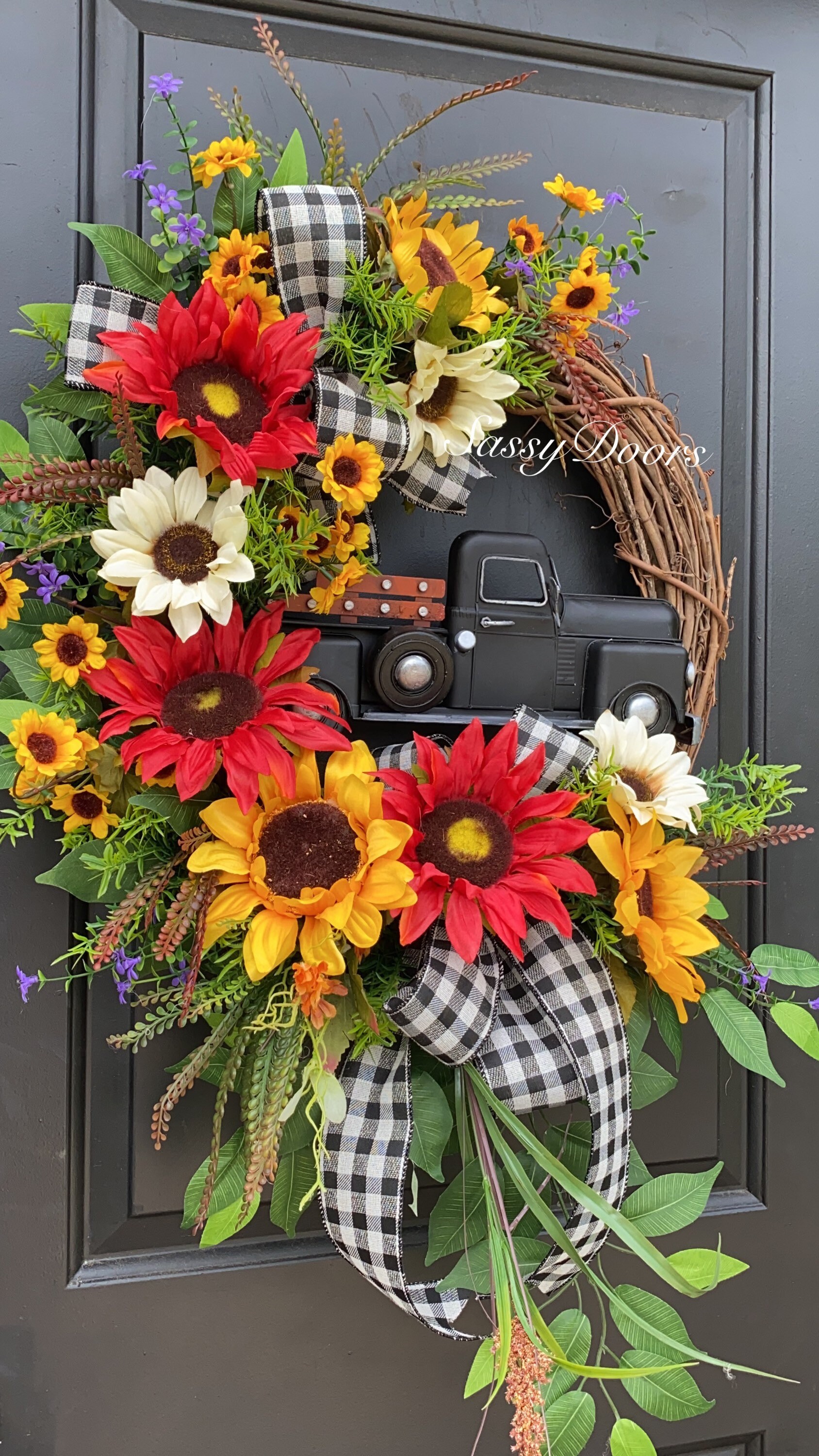 Download Sunflower Truck Wreath- Truck Wreath - Buffalo Plaid Truck ...