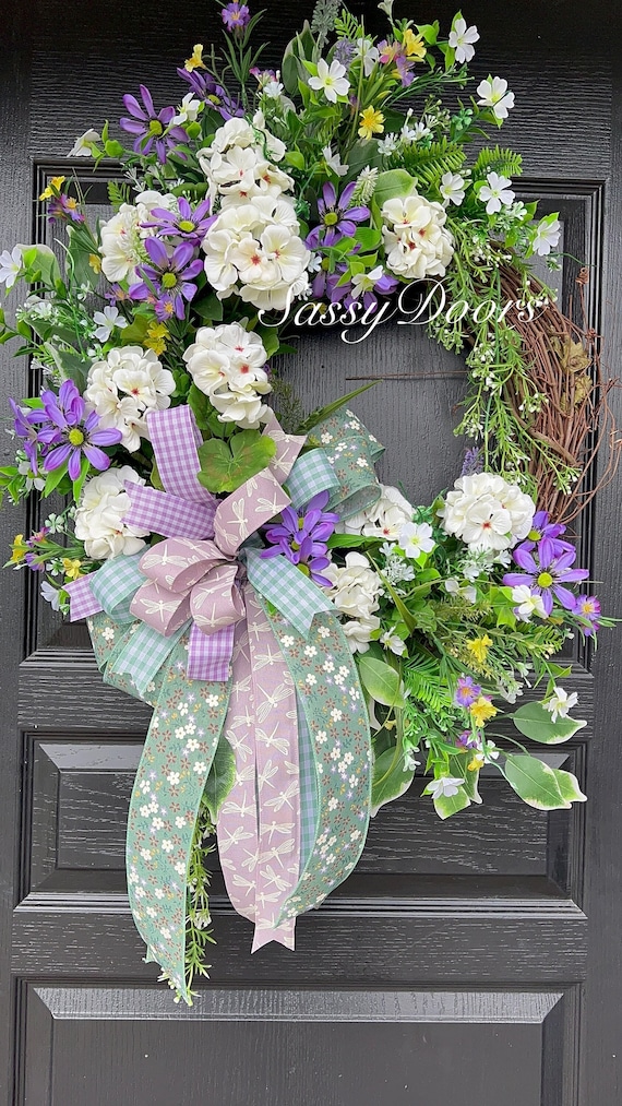 Geraniums Door Wreath, Spring And Summer Wreath, Spring Wreath For Front Door, Mother’s Day Gift, SassyDoors Wreath