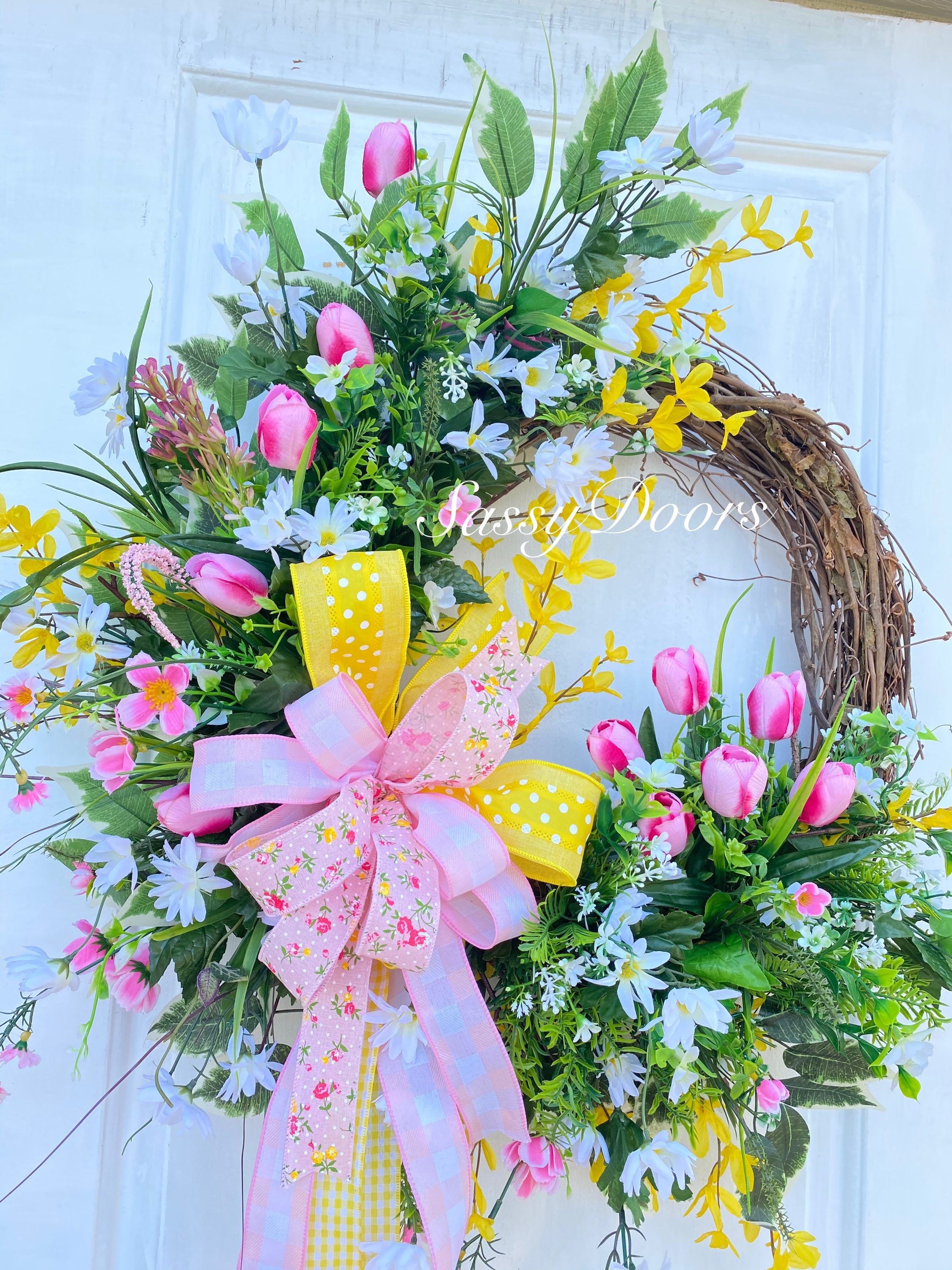 Spring Wreath, Tulip Door Wreath, Spring Grapevine Wreath, Mother’s Day