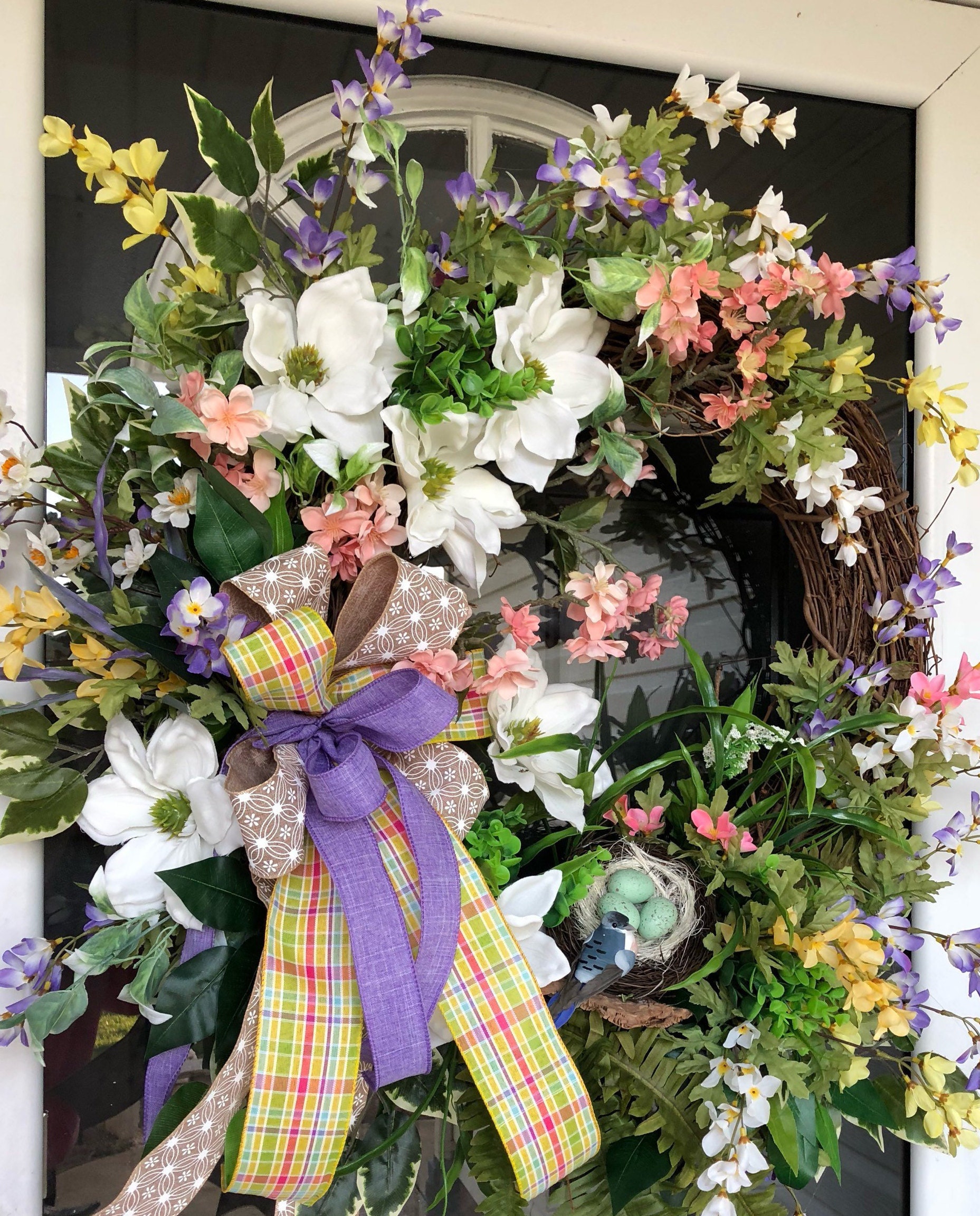 Spring Wreath, Grapevine Wreath, Magnolia Wreath, Sassy Doors Wreath